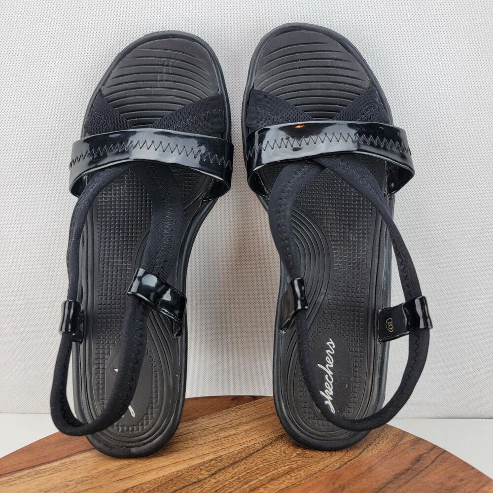 Skechers Womens Size 10 Black Cali Rumblers Slingback Wedge Sandals - Picture 8 of 10